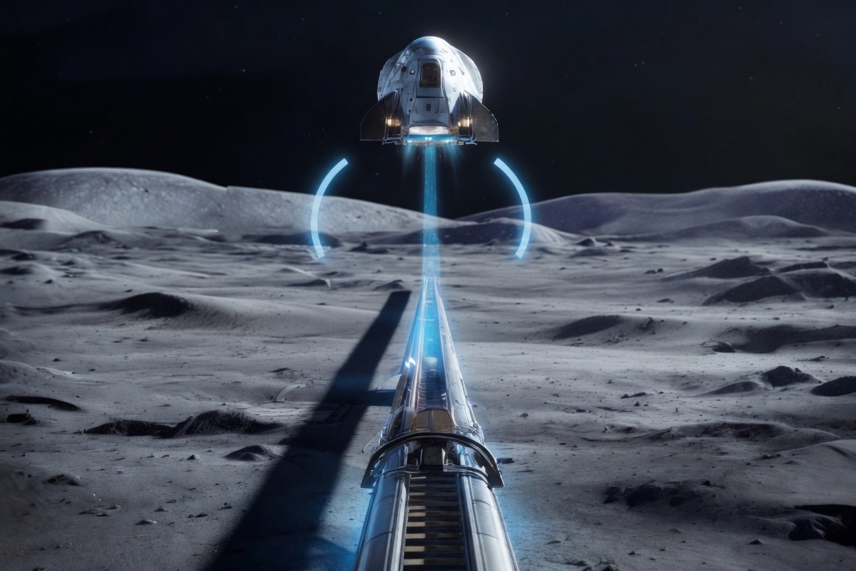 lunar base, Mars, deep space, Moon rover, space exploration, Solar System, Gravity, space mission, Rocket launching, lunar surface, Lunar Spaceport, launch technologies, magnetic levitation, maglev, lunar maglev launch track, Electromagnetic Mass Drivers, lunar mass driver, electromagnetic catapult, rocket propellants, lunar transportation hub