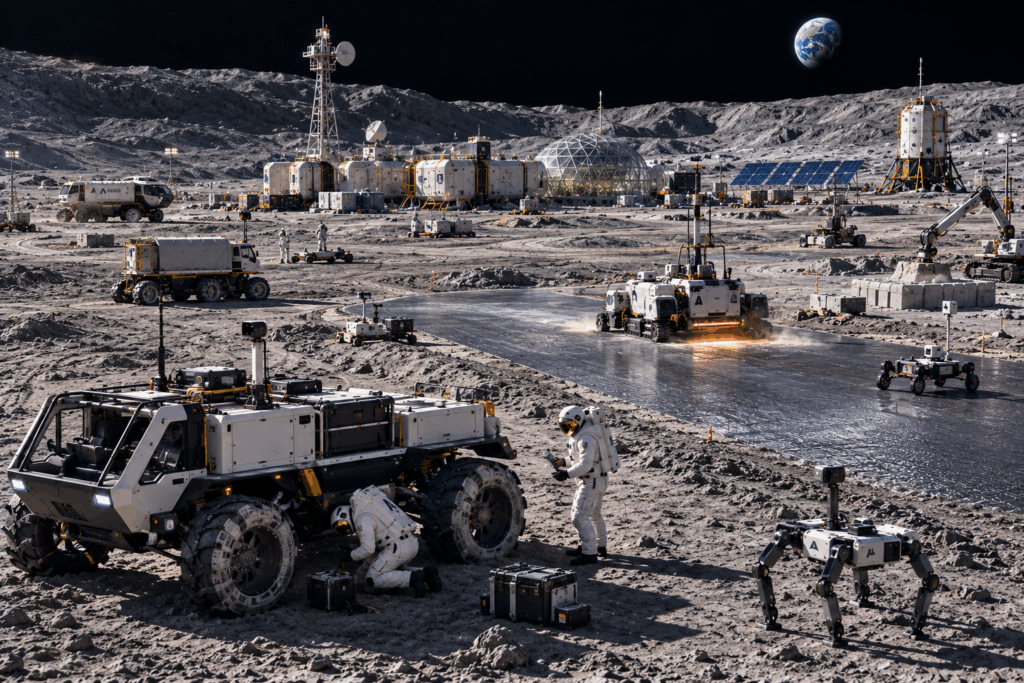 Moon Base, Lunar Economy, the Moon, astronauts, human long-term presence, lunar surface, ISS, launch spacecrafts, Mars, Artemis, baking lunar soil, lunar dust, Moon Rovers, NASA, robotic exploration, lunar South Pole, enduring human presence, deep craters, abrasive regolith, runway to go to Mars, lunar terrain vehicles, Moon dust, robotic construction vehicle, landing pad, loose regolith, EVA operations, lunar vehicles, NASA's Lunar Terrain Vehicle, commercial space companies, Astrolab, Toyota's Lunar Cruiser, JAXA, pressurized lunar rover, lunar RV