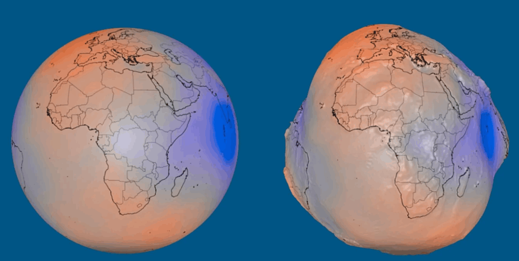Home Planet, NASA, ESA, Earth, space, Earth's gravitational field, gravitational field, geoid, Earth's shape, Earth's gravity, ellipsoid, Earth's gravitational field, ocean trenches, continental plateaus, centrifugal effect, equator, equatorial radius, polar radius, oblate spheroid, Dense rock formations, mountain roots, Earth's crust, mantle density, tectonic plates, Earth's mass distribution, gravity-based reference model, shape of Earth, Actual shape of Earth, Earth's geoid, Indian Ocean Geoid Low, satellite measurements, gravity observations, Satellite, GRACE, GRACE-FO, spacecraft, ESA's GOCE satellite, ESA's GOCE, geoid surface, changes in ice sheets, groundwater storage, ocean circulation, Earth's internal structure, Earth observation, Satellite orbit determination, NASA QGG Mission, Quantum Gravity Gradiometer, space-based instrument, ultracold atoms, quantum interference, on-orbit technology demonstration