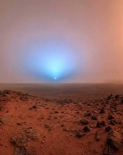 Mars Blue Sunsets, Mars, blue Martian atmosphere, fine dust particles, Martian atmosphere, Martian surface, Martian sky, Sun Turning Blue, fine Martian dust, Mars Red Sky, Rayleigh scattering, dusty atmosphere, Martian surface, NASA's Mars rovers, NASA, Mars Rover, planetary atmospheric physics